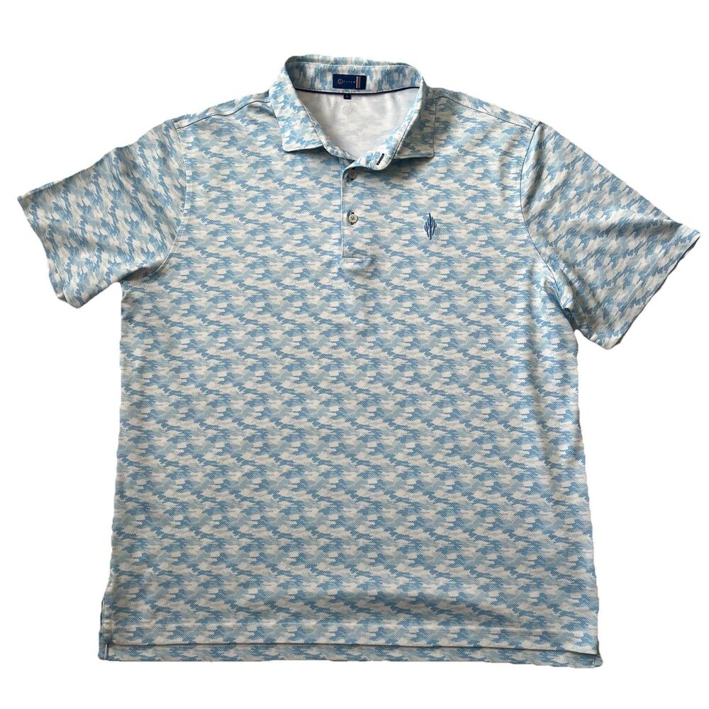 VTG Y2k Stitch Golf Mens Polo Shirt Blue White SZ Large Logo Retro Athleisure